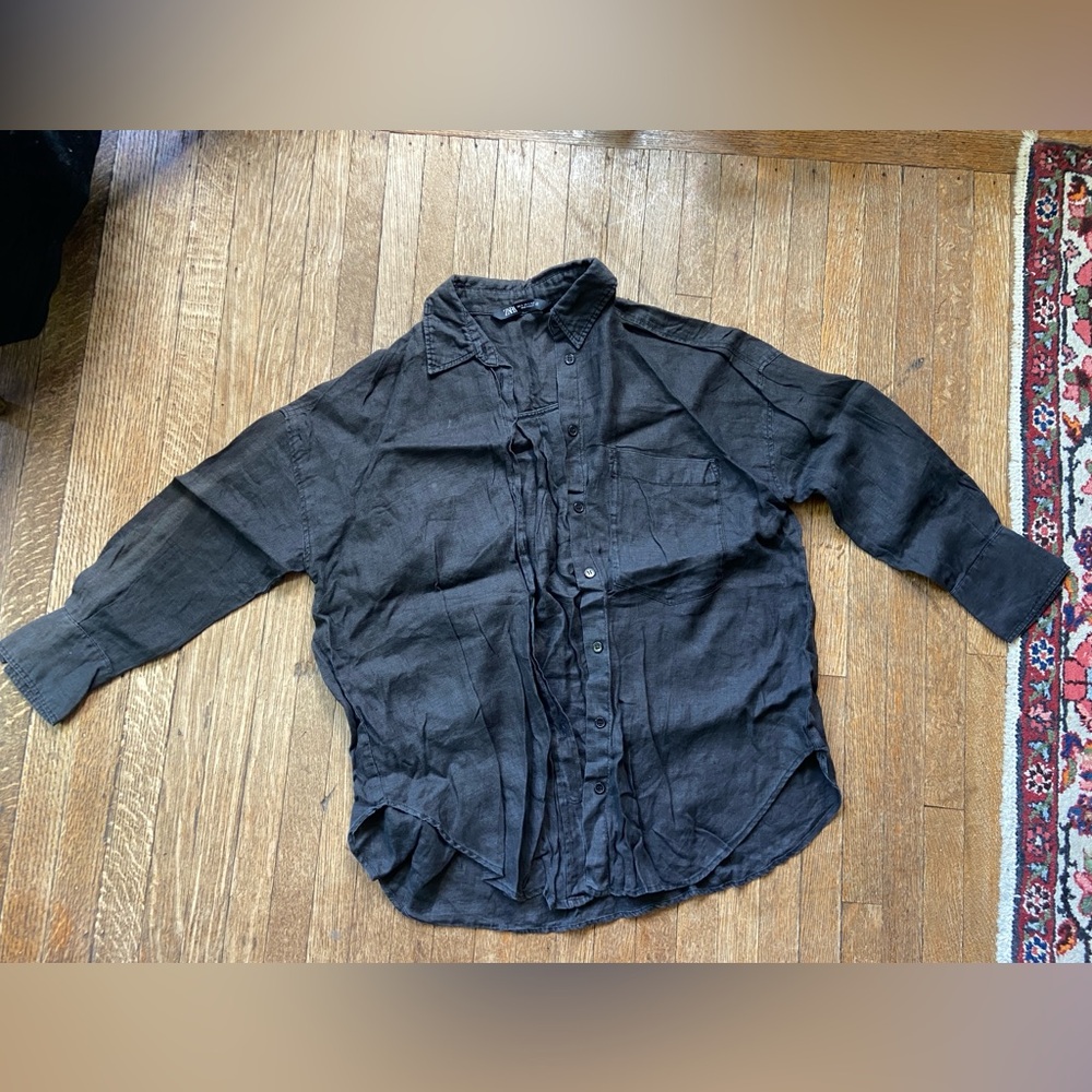 Zara black linen blouse